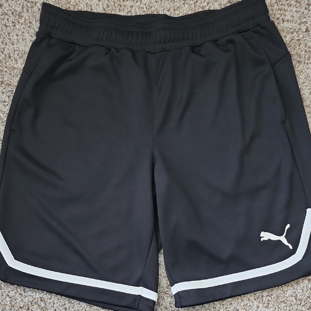 Puma Men's Black and White Athletic Shorts